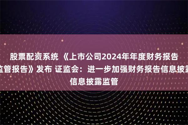 股票配资系统 《上市公司2024年年度财务报告会计监管报告》发布 证监会：进一步加强财务报告信息披露监管